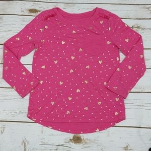 Cat & Jack Pink/Gold Hearts Long Sleeve T XS (4/5)
